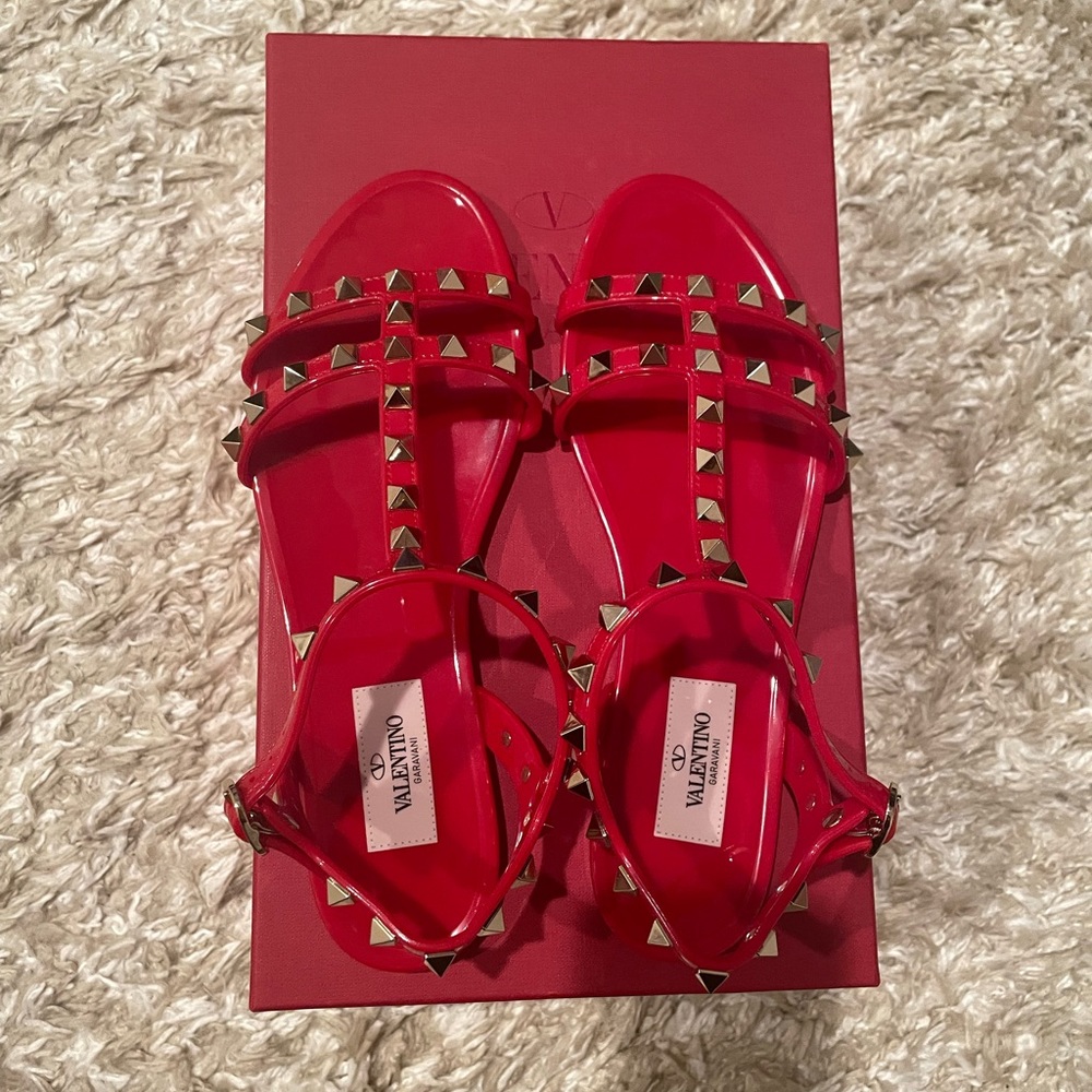 Authentic Valentino Garavani Rockstud PVC Sandals Rouge Size 36